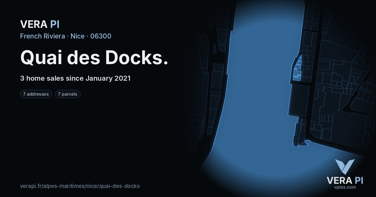 Quai des Docks, Nice at night – every parcel coloured by the prices around it, the street's own parcels lit