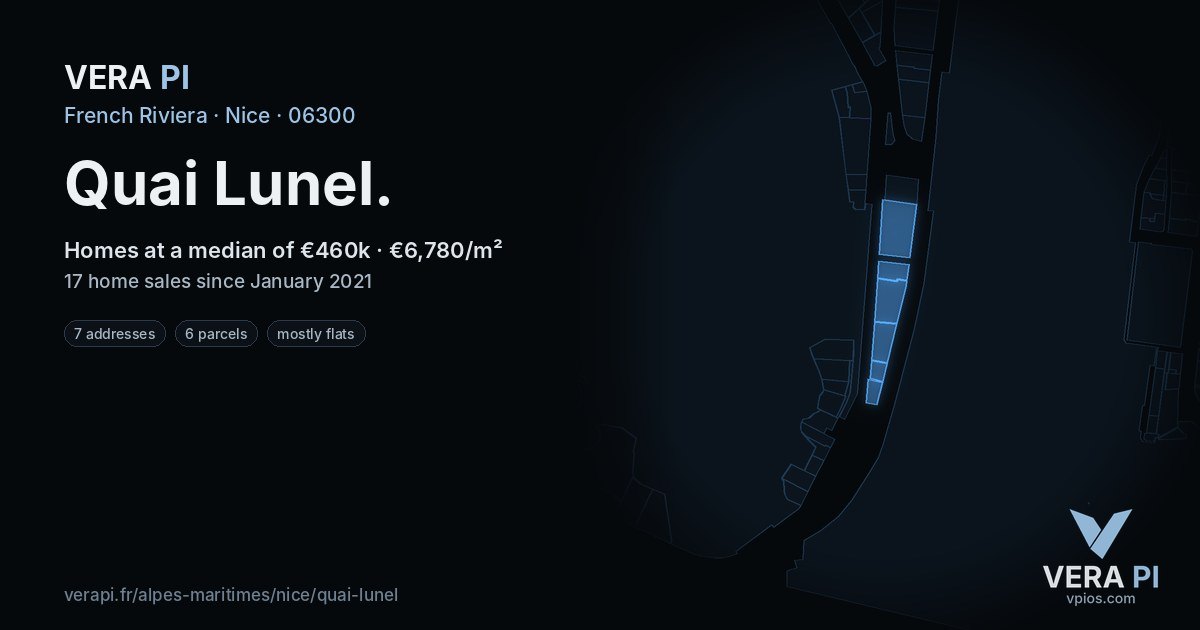 Quai Lunel, Nice at night – every parcel coloured by the prices around it, the street's own parcels lit