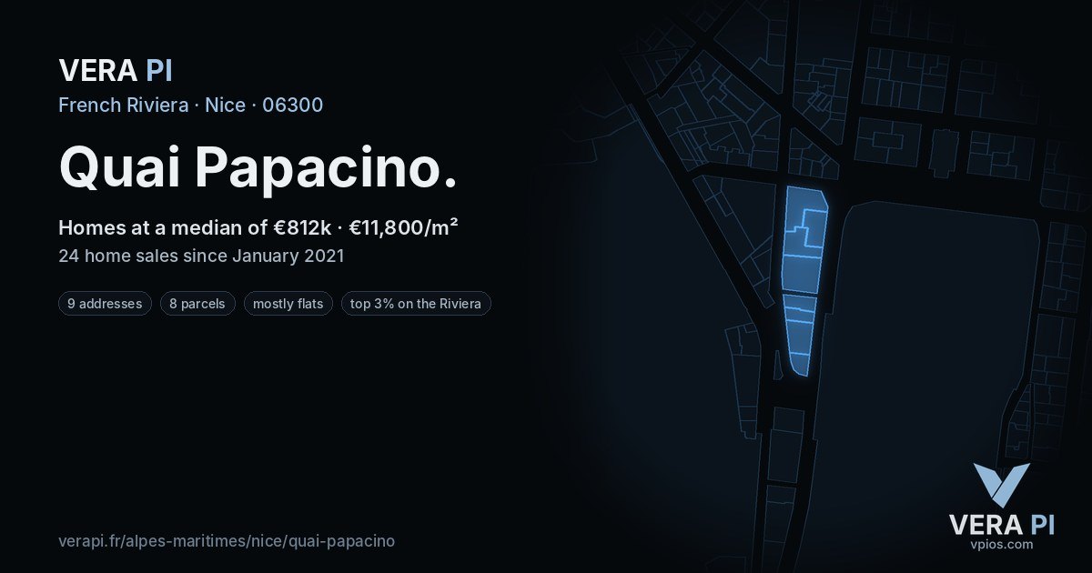 Quai Papacino, Nice at night – every parcel coloured by the prices around it, the street's own parcels lit
