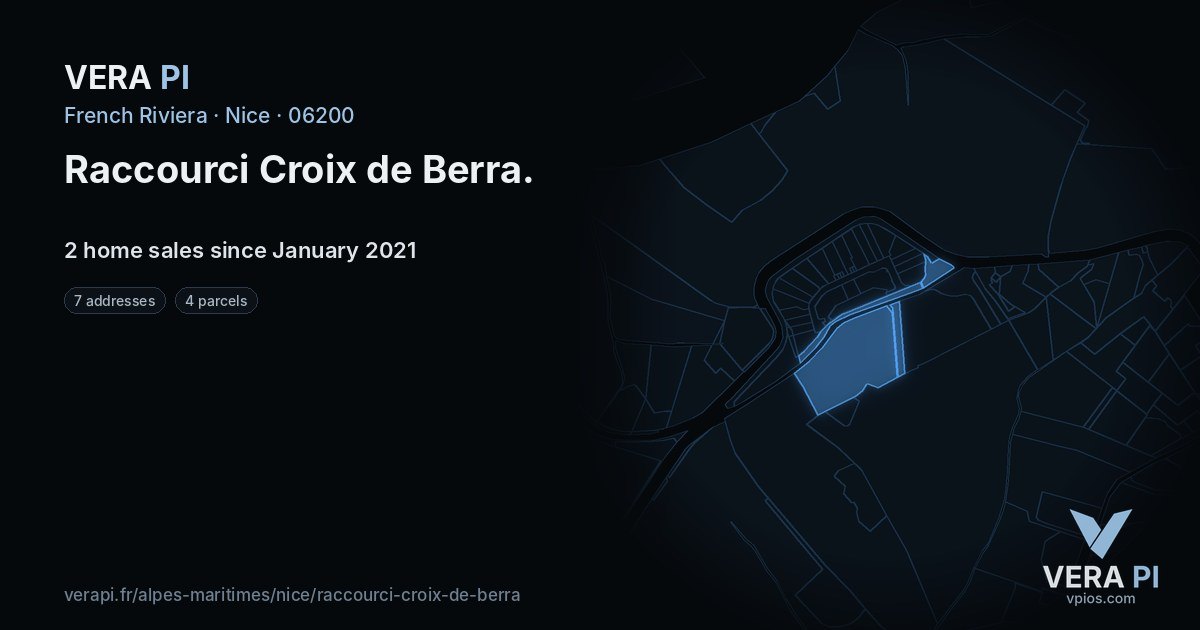 Raccourci Croix de Berra, Nice at night – every parcel coloured by the prices around it, the street's own parcels lit