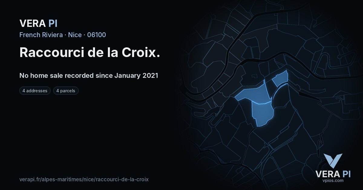 Raccourci de la Croix, Nice at night – every parcel coloured by the prices around it, the street's own parcels lit