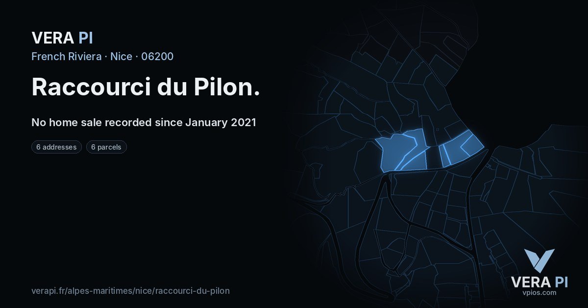 Raccourci du Pilon, Nice at night – every parcel coloured by the prices around it, the street's own parcels lit