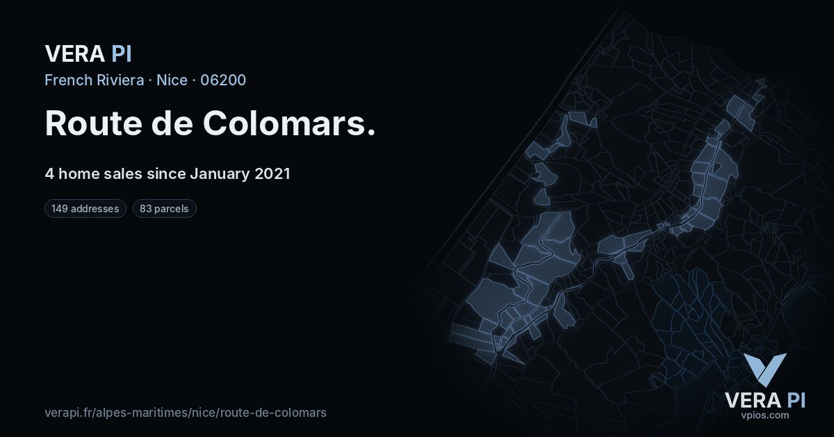 Route de Colomars, Nice at night – every parcel coloured by the prices around it, the street's own parcels lit