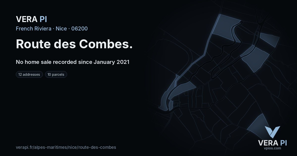 Route des Combes, Nice at night – every parcel coloured by the prices around it, the street's own parcels lit