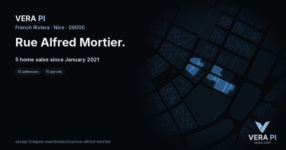 Rue Alfred Mortier, Nice at night – every parcel coloured by the prices around it, the street's own parcels lit