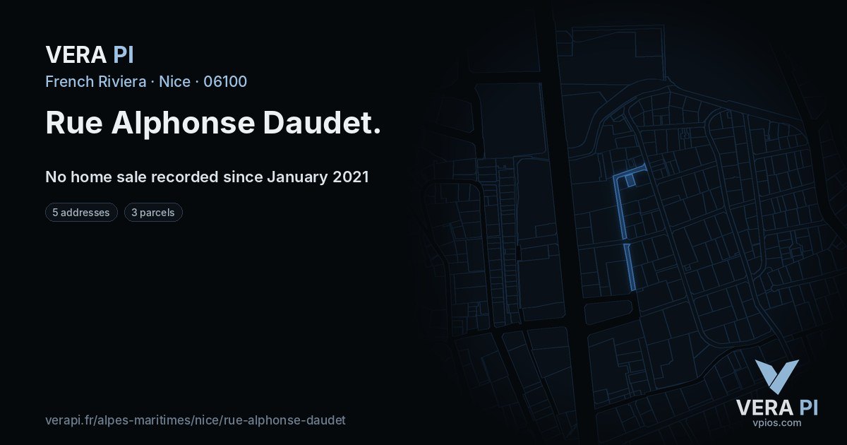 Rue Alphonse Daudet, Nice at night – every parcel coloured by the prices around it, the street's own parcels lit