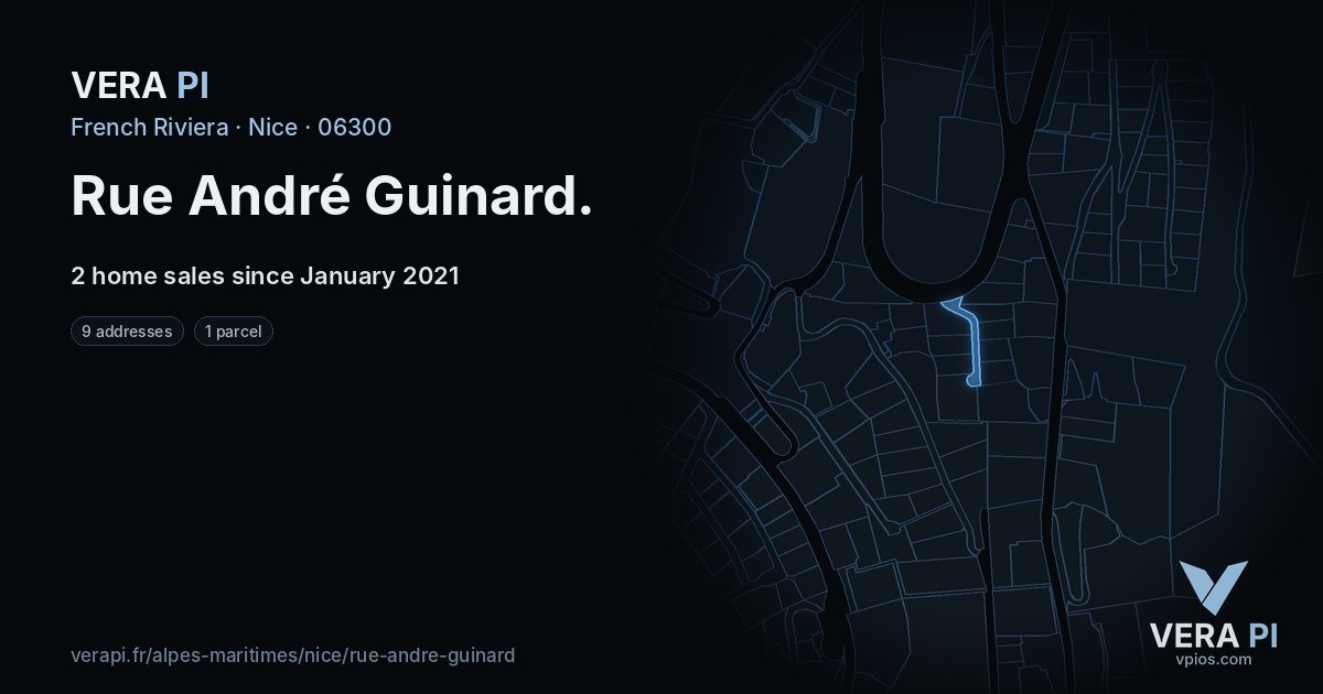 Rue André Guinard, Nice at night – every parcel coloured by the prices around it, the street's own parcels lit