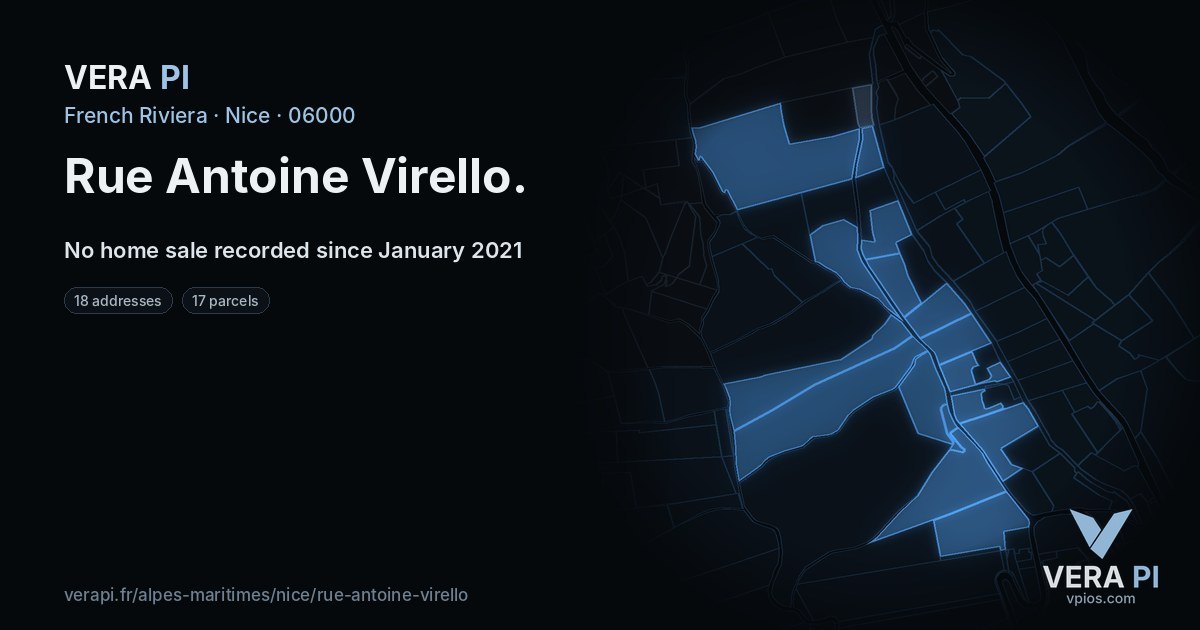 Rue Antoine Virello, Nice at night – every parcel coloured by the prices around it, the street's own parcels lit
