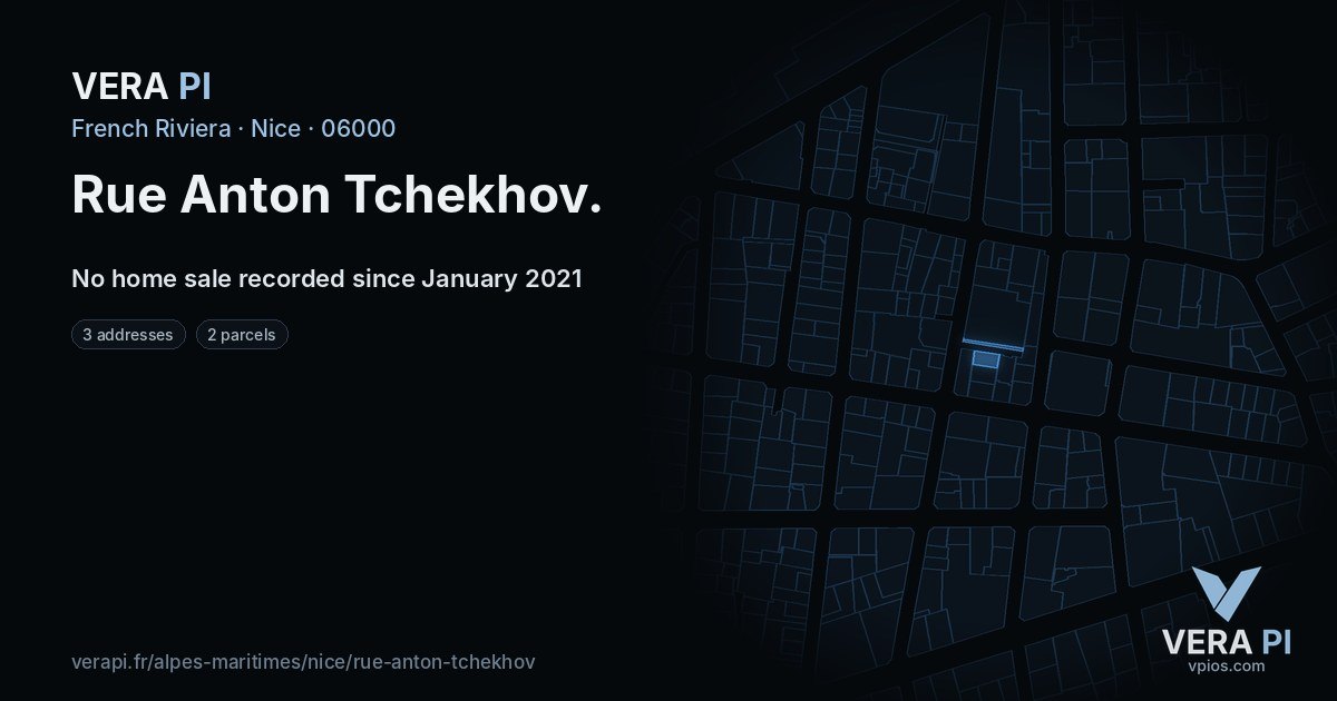 Rue Anton Tchekhov, Nice at night – every parcel coloured by the prices around it, the street's own parcels lit