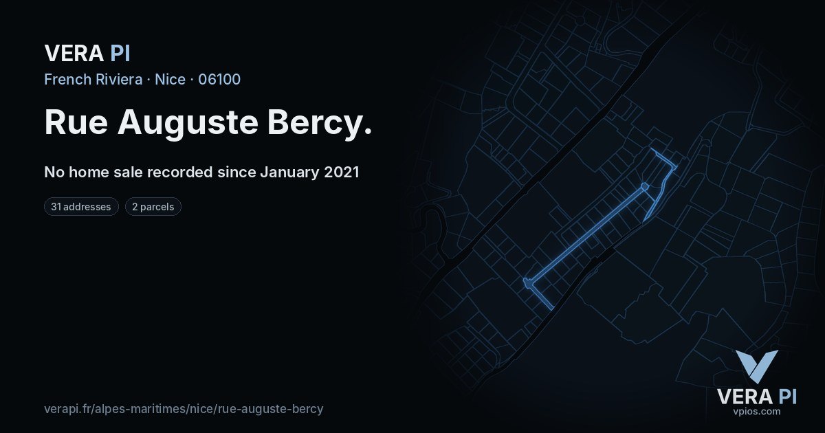 Rue Auguste Bercy, Nice at night – every parcel coloured by the prices around it, the street's own parcels lit