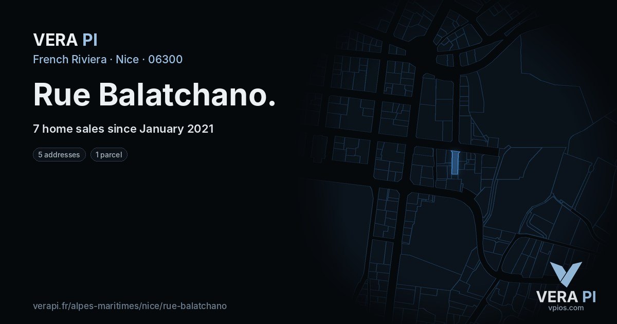 Rue Balatchano, Nice at night – every parcel coloured by the prices around it, the street's own parcels lit