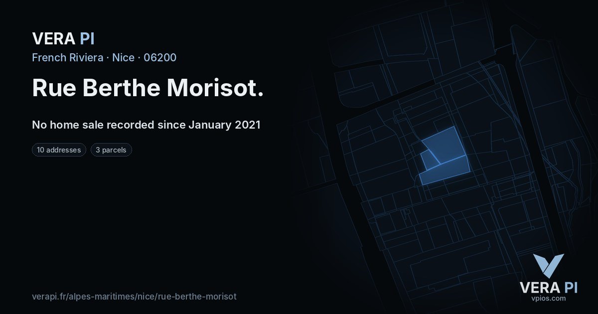 Rue Berthe Morisot, Nice at night – every parcel coloured by the prices around it, the street's own parcels lit