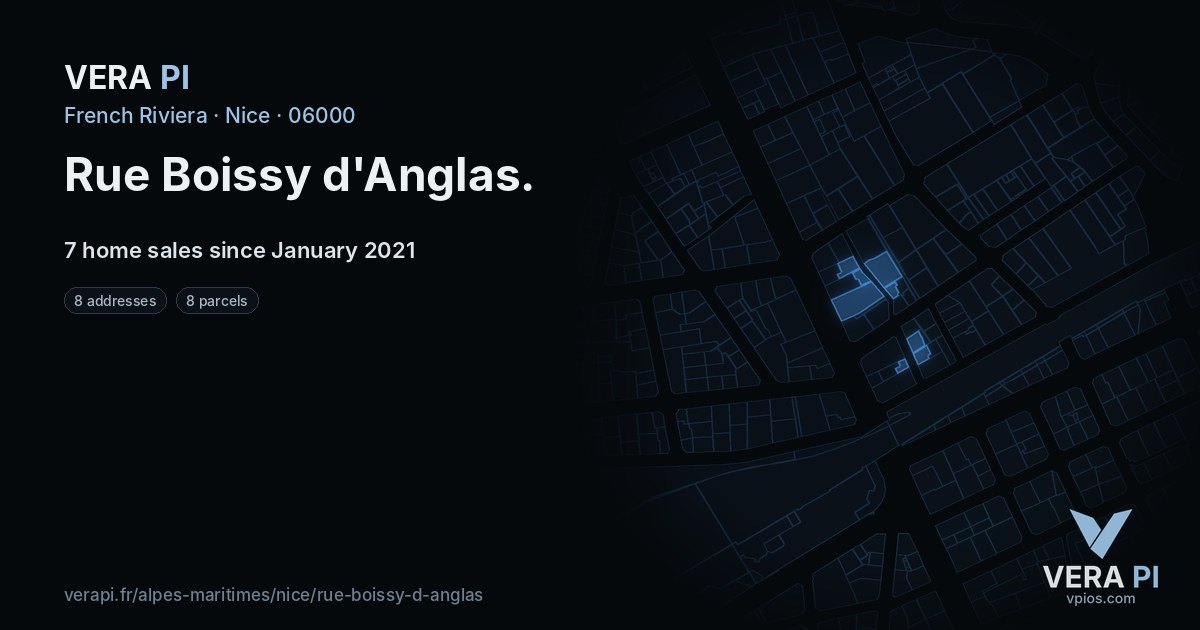 Rue Boissy d'Anglas, Nice at night – every parcel coloured by the prices around it, the street's own parcels lit