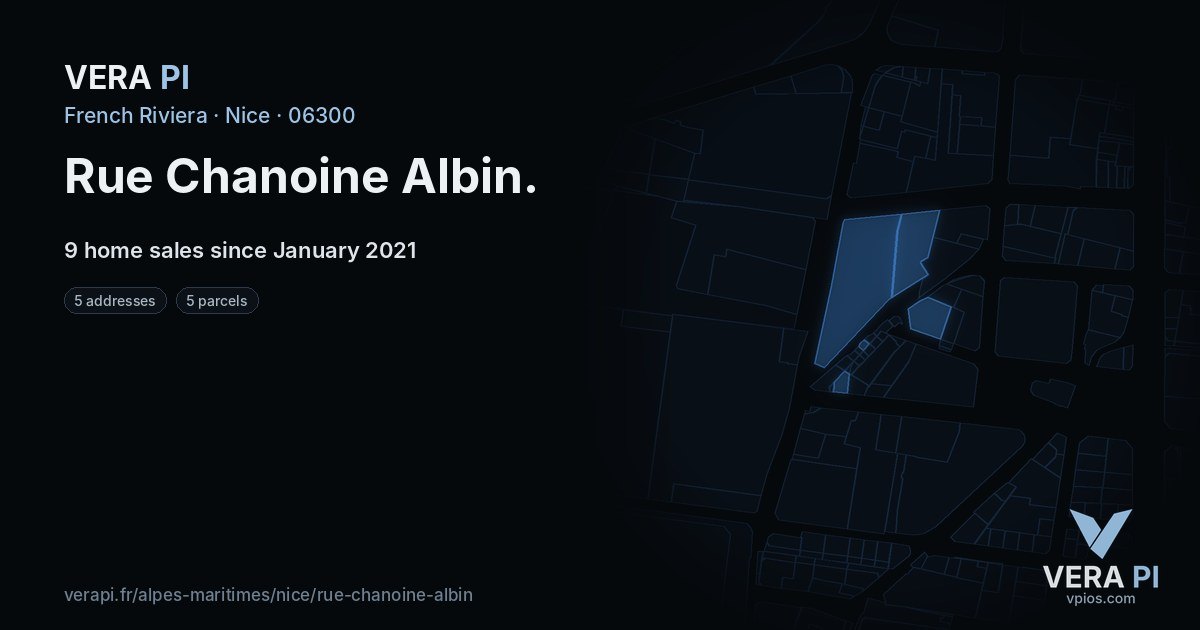 Rue Chanoine Albin, Nice at night – every parcel coloured by the prices around it, the street's own parcels lit