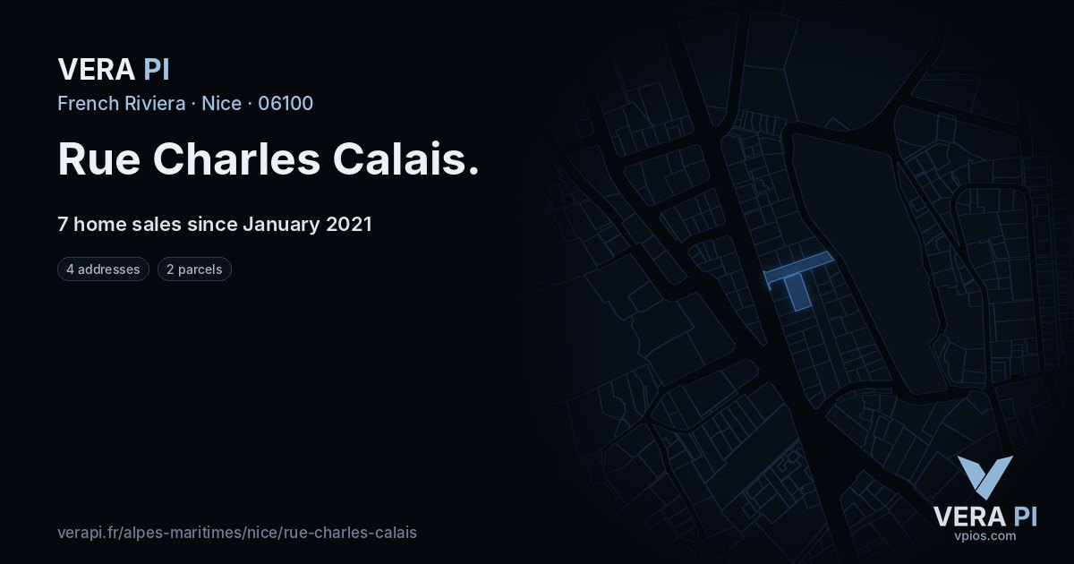 Rue Charles Calais, Nice at night – every parcel coloured by the prices around it, the street's own parcels lit