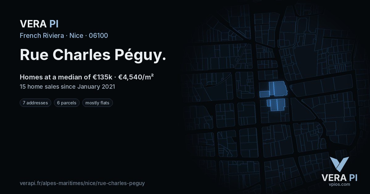 Rue Charles Péguy, Nice at night – every parcel coloured by the prices around it, the street's own parcels lit