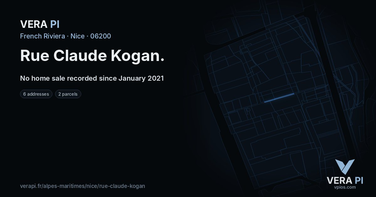 Rue Claude Kogan, Nice at night – every parcel coloured by the prices around it, the street's own parcels lit