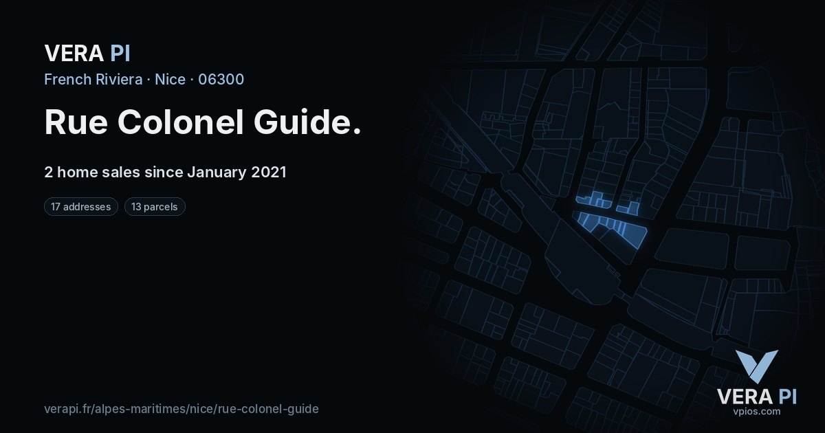 Rue Colonel Guide, Nice at night – every parcel coloured by the prices around it, the street's own parcels lit
