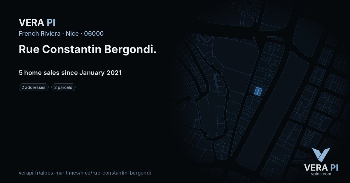 Rue Constantin Bergondi, Nice at night – every parcel coloured by the prices around it, the street's own parcels lit