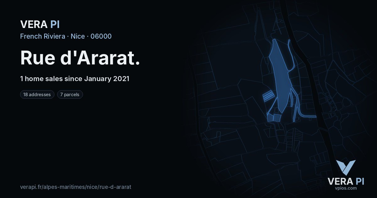 Rue d'Ararat, Nice at night – every parcel coloured by the prices around it, the street's own parcels lit