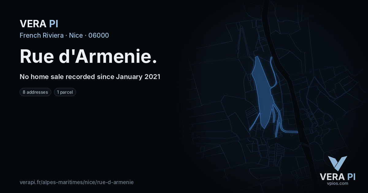 Rue d'Armenie, Nice at night – every parcel coloured by the prices around it, the street's own parcels lit
