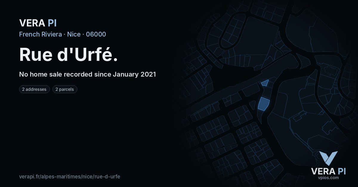 Rue d'Urfé, Nice at night – every parcel coloured by the prices around it, the street's own parcels lit