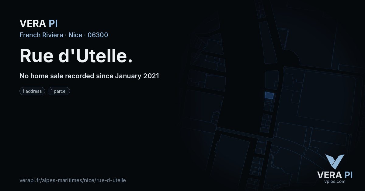 Rue d'Utelle, Nice at night – every parcel coloured by the prices around it, the street's own parcels lit