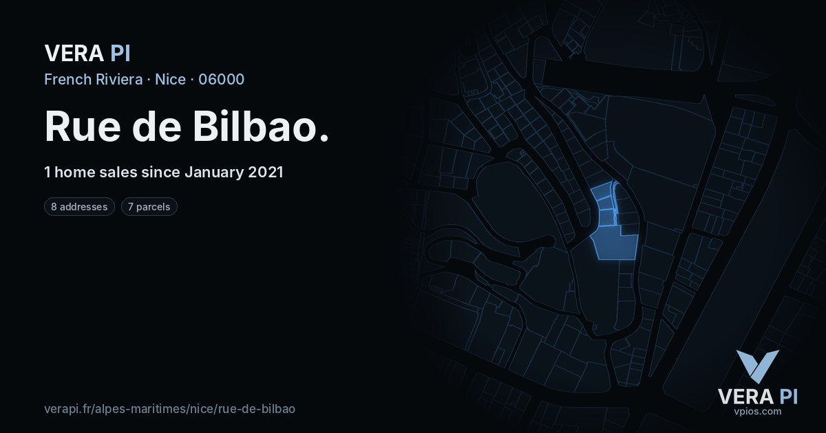 Rue de Bilbao, Nice at night – every parcel coloured by the prices around it, the street's own parcels lit