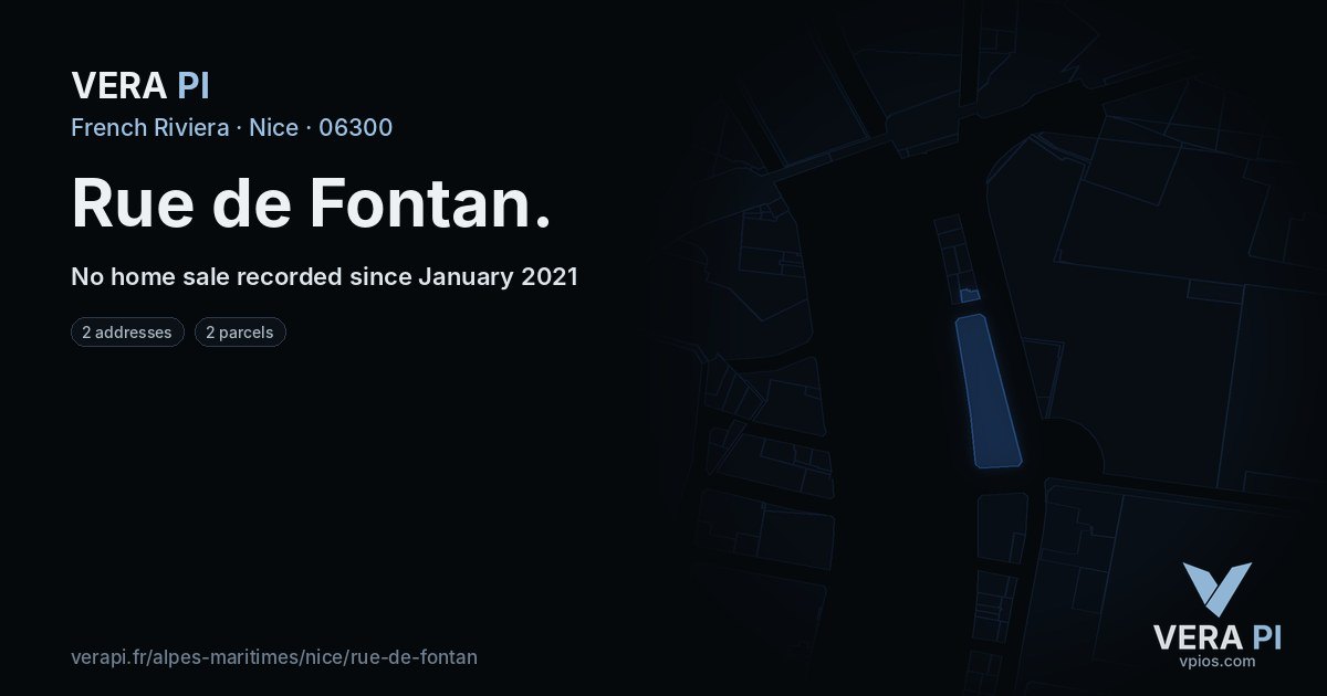 Rue de Fontan, Nice at night – every parcel coloured by the prices around it, the street's own parcels lit