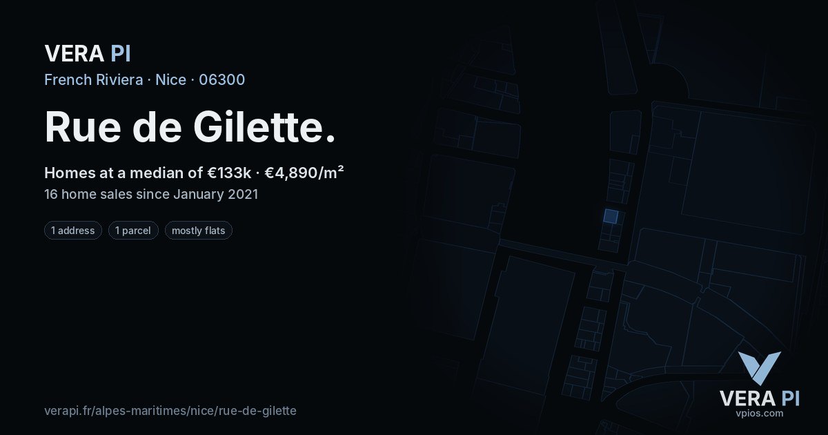 Rue de Gilette, Nice at night – every parcel coloured by the prices around it, the street's own parcels lit