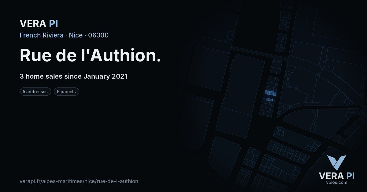 Rue de l'Authion, Nice at night – every parcel coloured by the prices around it, the street's own parcels lit
