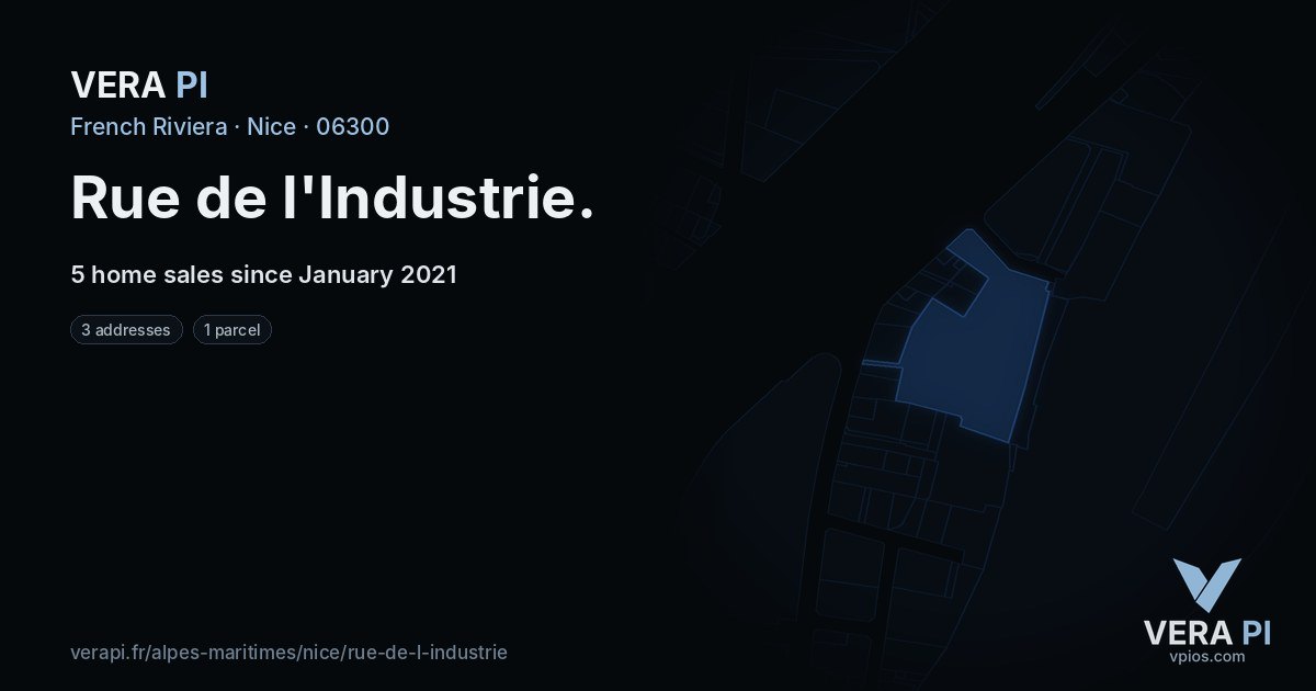 Rue de l'Industrie, Nice at night – every parcel coloured by the prices around it, the street's own parcels lit