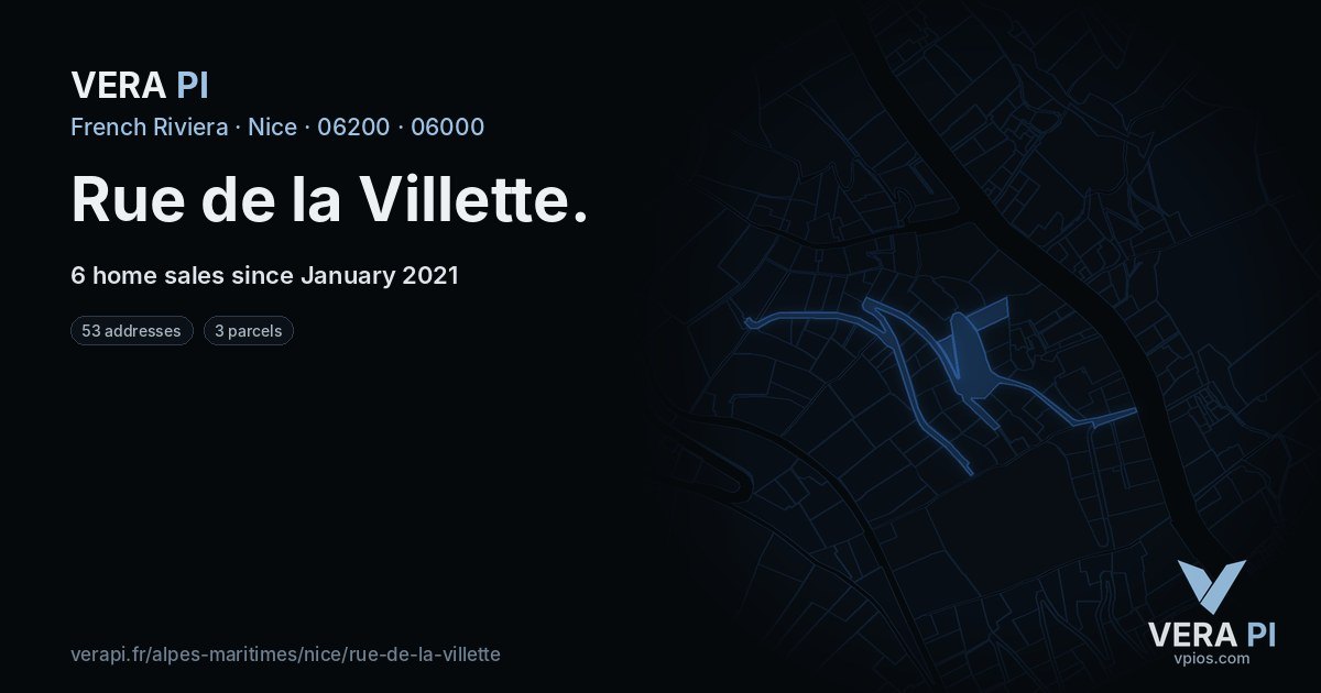 Rue de la Villette, Nice at night – every parcel coloured by the prices around it, the street's own parcels lit