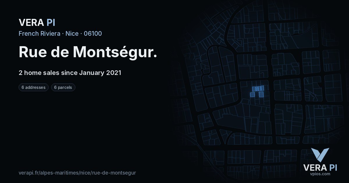 Rue de Montségur, Nice at night – every parcel coloured by the prices around it, the street's own parcels lit