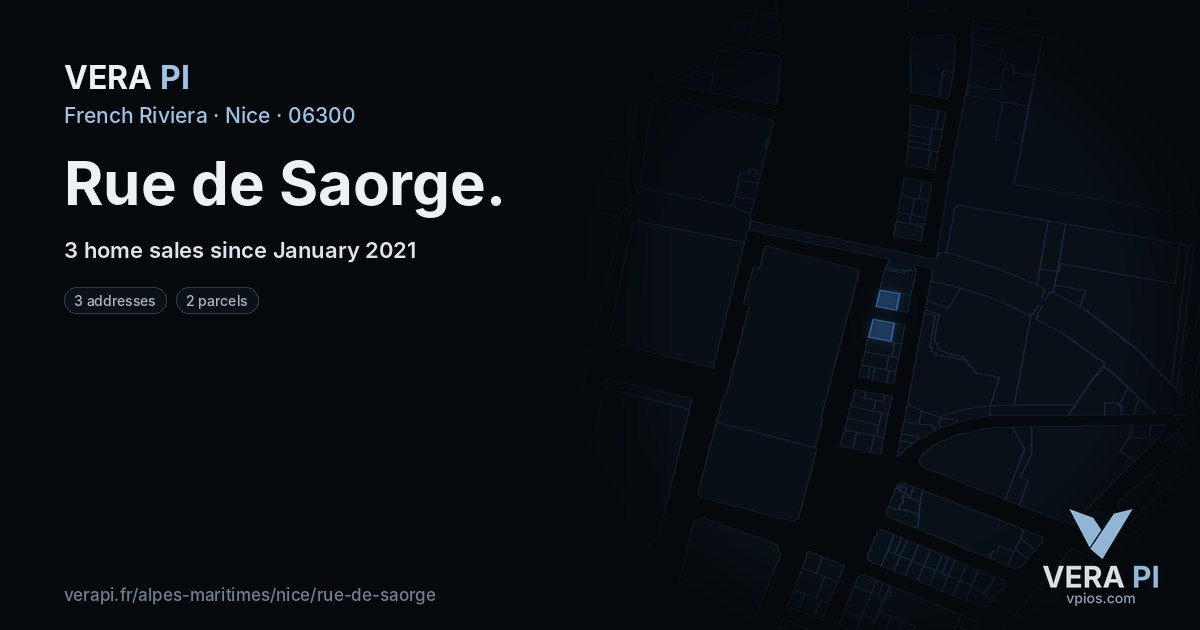 Rue de Saorge, Nice at night – every parcel coloured by the prices around it, the street's own parcels lit