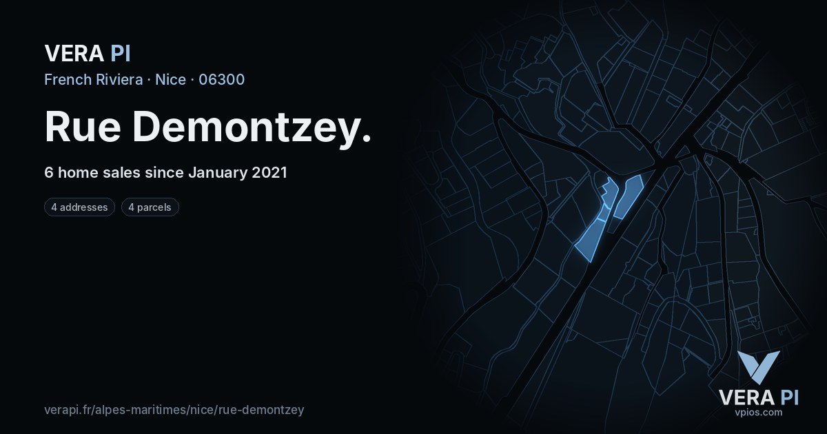 Rue Demontzey, Nice at night – every parcel coloured by the prices around it, the street's own parcels lit