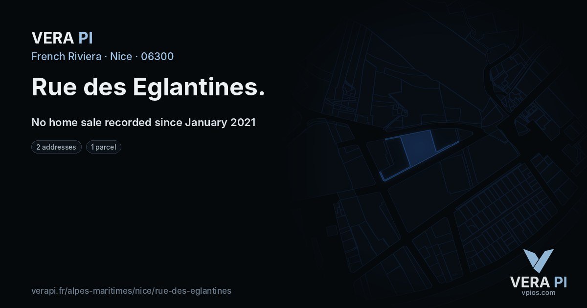 Rue des Eglantines, Nice at night – every parcel coloured by the prices around it, the street's own parcels lit