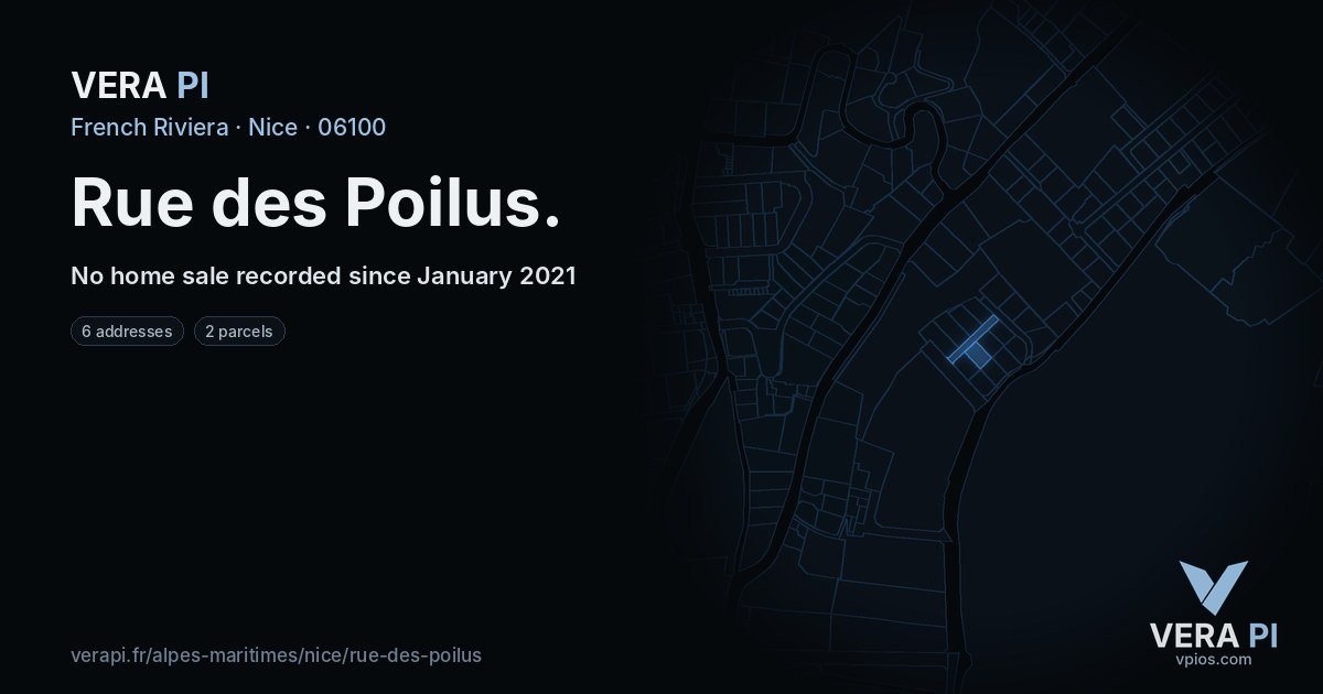 Rue des Poilus, Nice at night – every parcel coloured by the prices around it, the street's own parcels lit