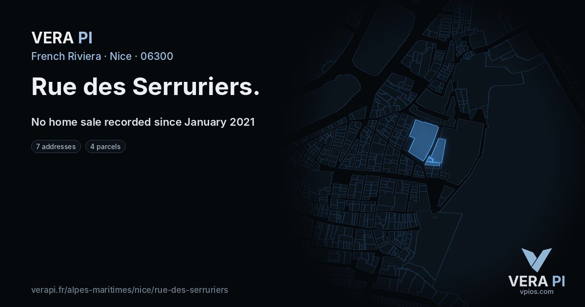 Rue des Serruriers, Nice at night – every parcel coloured by the prices around it, the street's own parcels lit