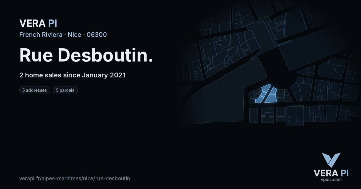 Rue Desboutin, Nice at night – every parcel coloured by the prices around it, the street's own parcels lit