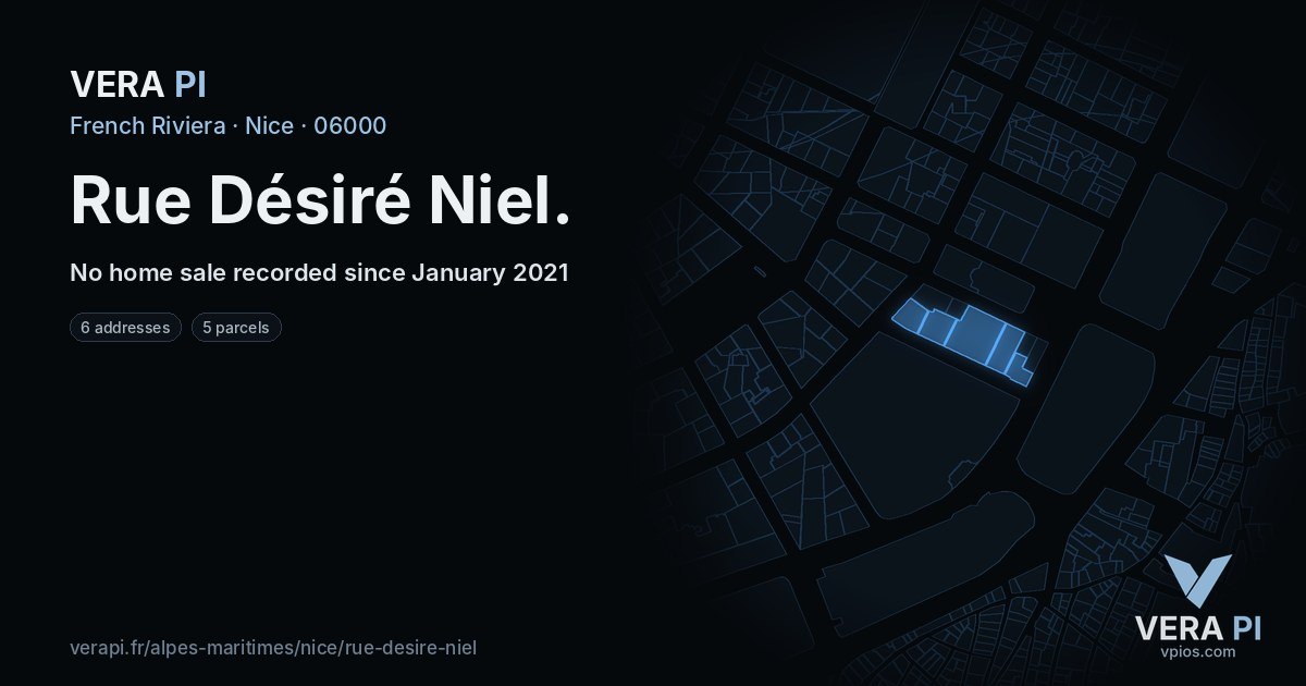 Rue Désiré Niel, Nice at night – every parcel coloured by the prices around it, the street's own parcels lit