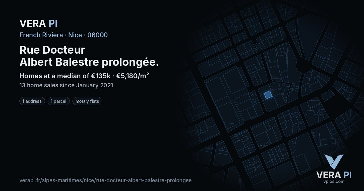 Rue Docteur Albert Balestre prolongée, Nice at night – every parcel coloured by the prices around it, the street's own parcels lit
