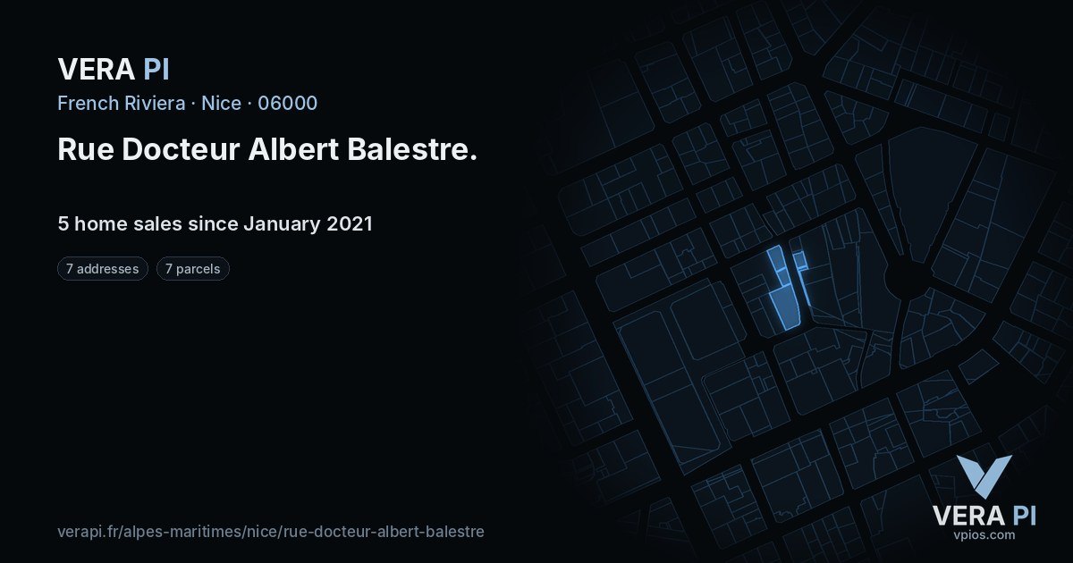 Rue Docteur Albert Balestre, Nice at night – every parcel coloured by the prices around it, the street's own parcels lit