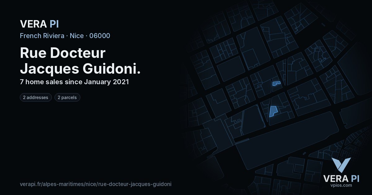 Rue Docteur Jacques Guidoni, Nice at night – every parcel coloured by the prices around it, the street's own parcels lit
