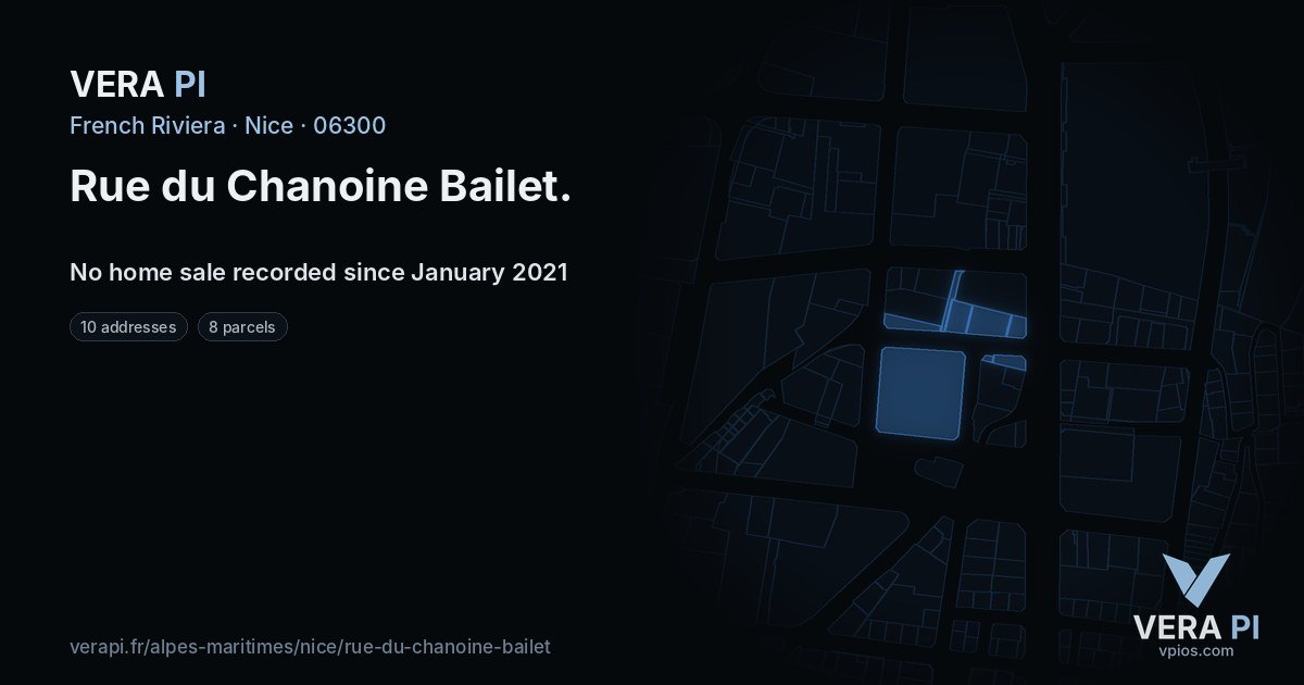 Rue du Chanoine Bailet, Nice at night – every parcel coloured by the prices around it, the street's own parcels lit