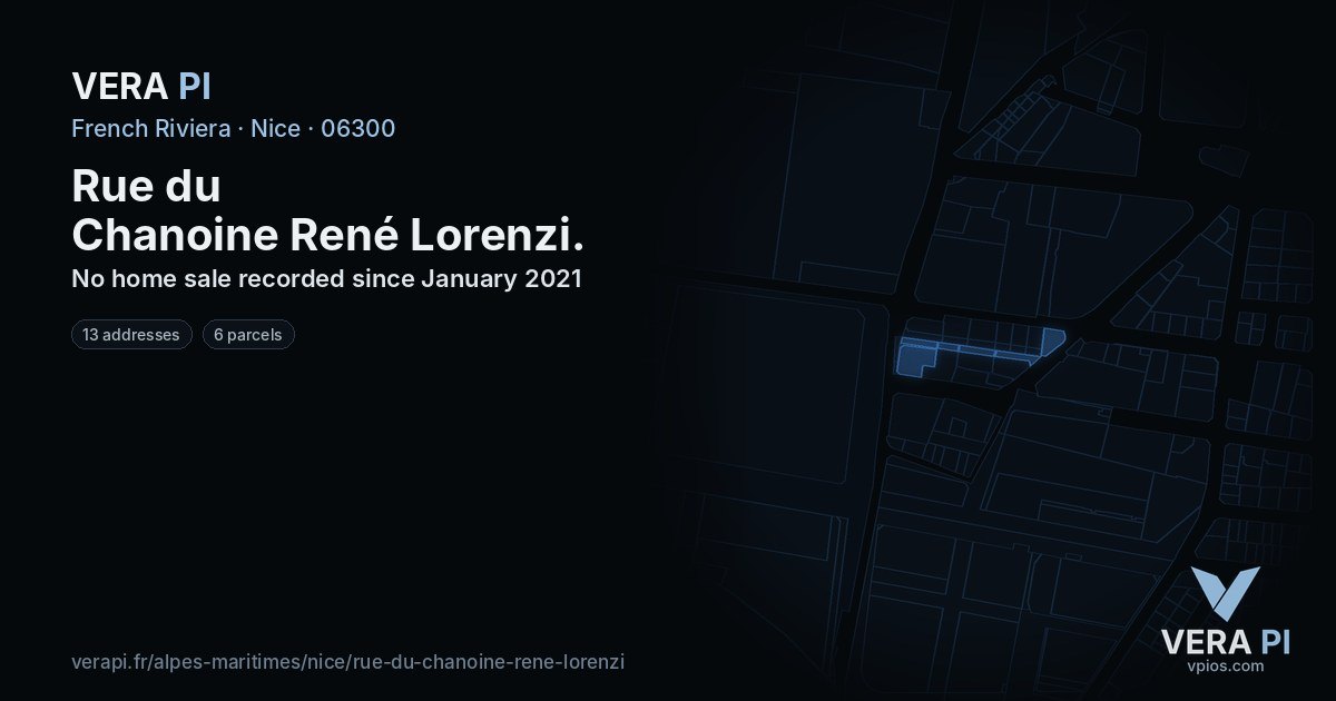 Rue du Chanoine René Lorenzi, Nice at night – every parcel coloured by the prices around it, the street's own parcels lit