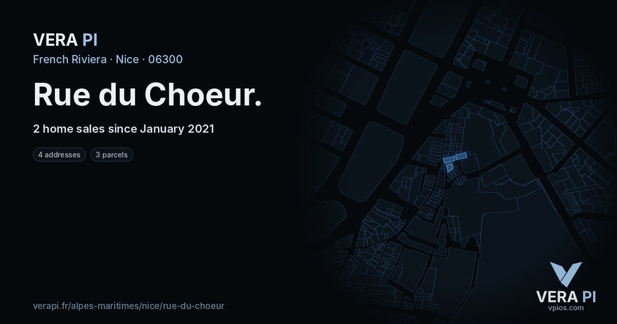 Rue du Choeur, Nice at night – every parcel coloured by the prices around it, the street's own parcels lit