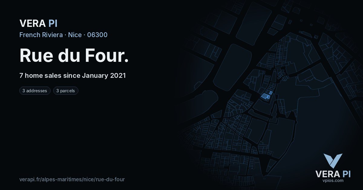 Rue du Four, Nice at night – every parcel coloured by the prices around it, the street's own parcels lit