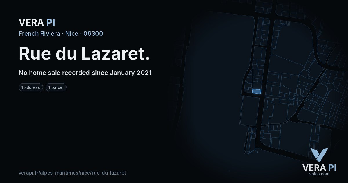 Rue du Lazaret, Nice at night – every parcel coloured by the prices around it, the street's own parcels lit
