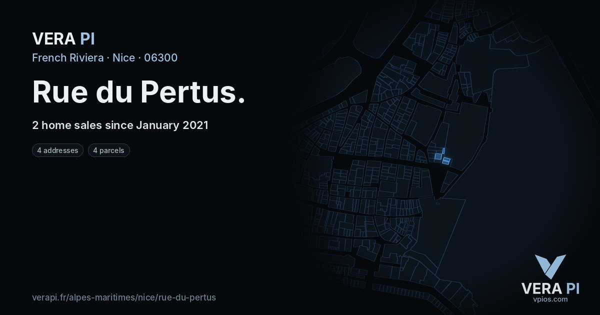 Rue du Pertus, Nice at night – every parcel coloured by the prices around it, the street's own parcels lit